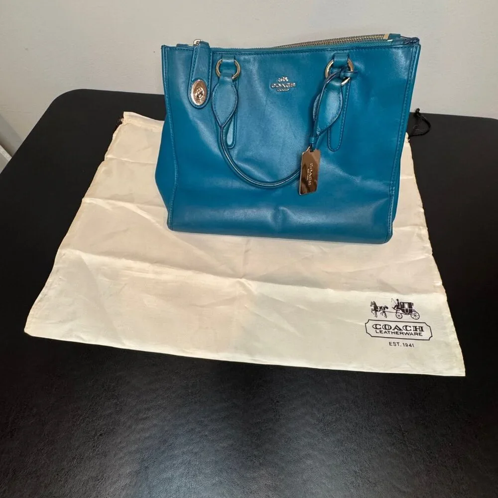 Coach Crosby Carryall Turquoise Leather Handbag - Picture 1 of 13